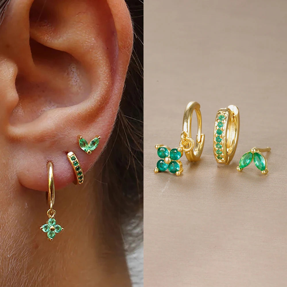 Flora Shine Earrings – 3PCS Stainless Steel Flower Set  Floral charm. Crystal sparkle. Everyday elegance.