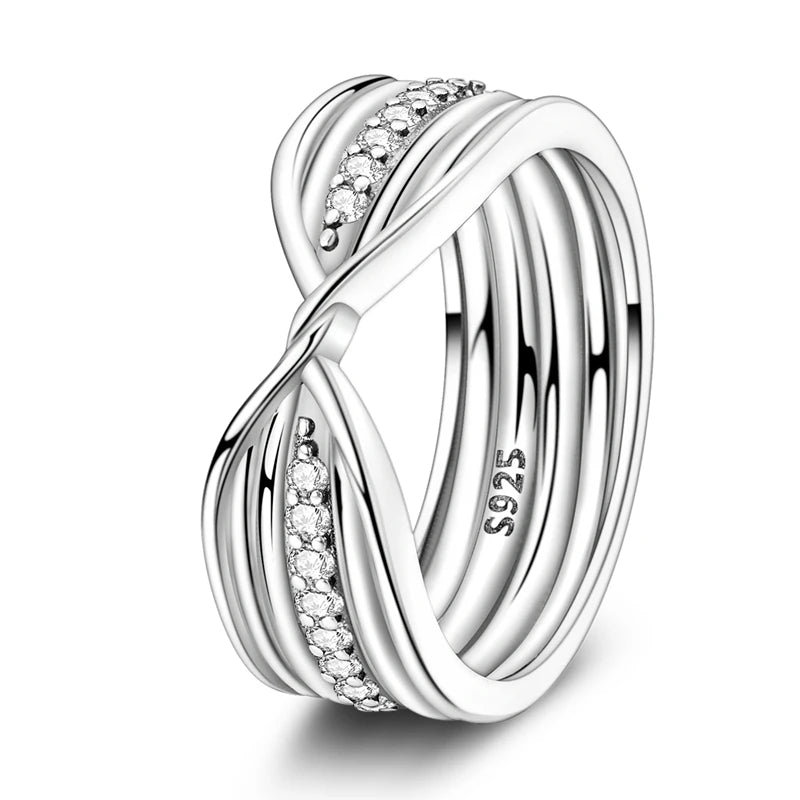InfinityTwist Ring – 925 Silver Zircon Band  Elegant lines. Timeless shine. A symbol of forever.
