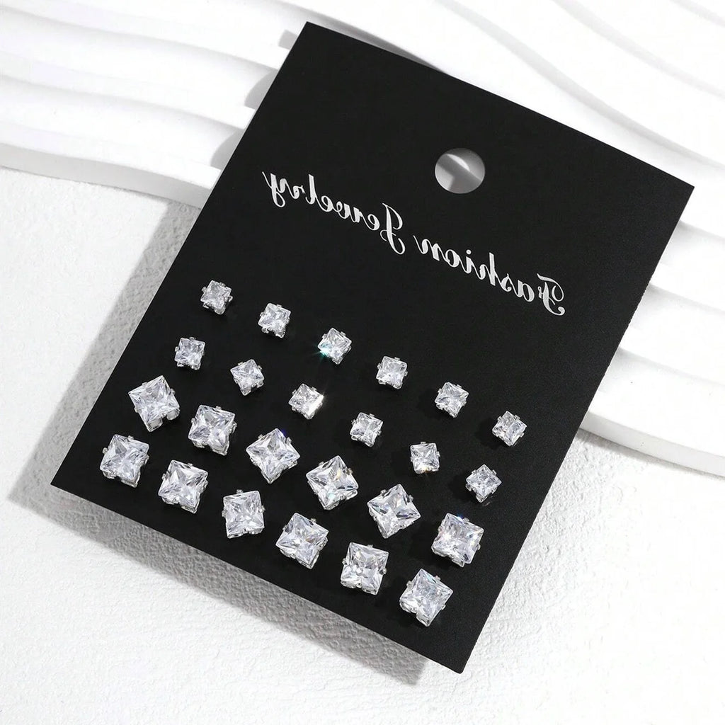 LuxeSpark Earring Set – 12 Pairs Zirconia Collection  Shine daily. Mix your style. Luxury made simple.