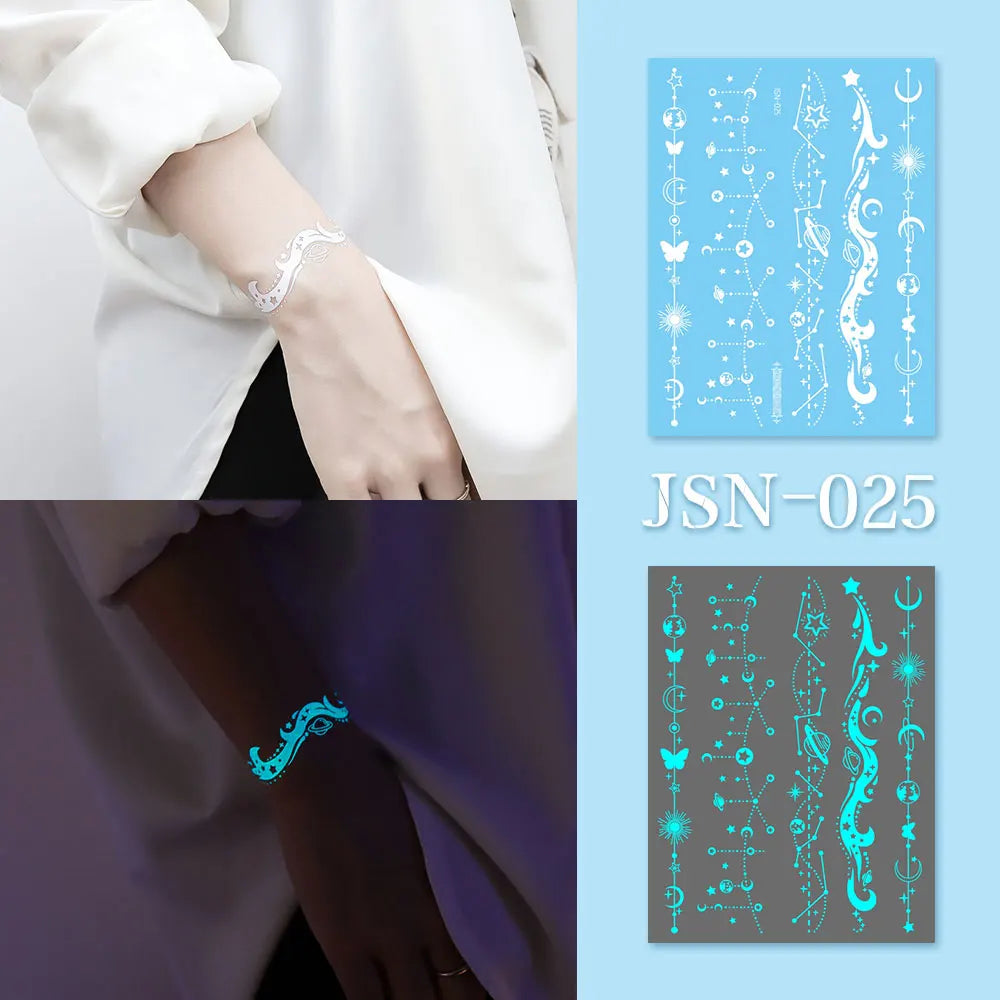 Luminous Bracelet & Necklace Tattoo Stickers – Waterproof Body Art  Glow with effortless style. No jewelry needed.