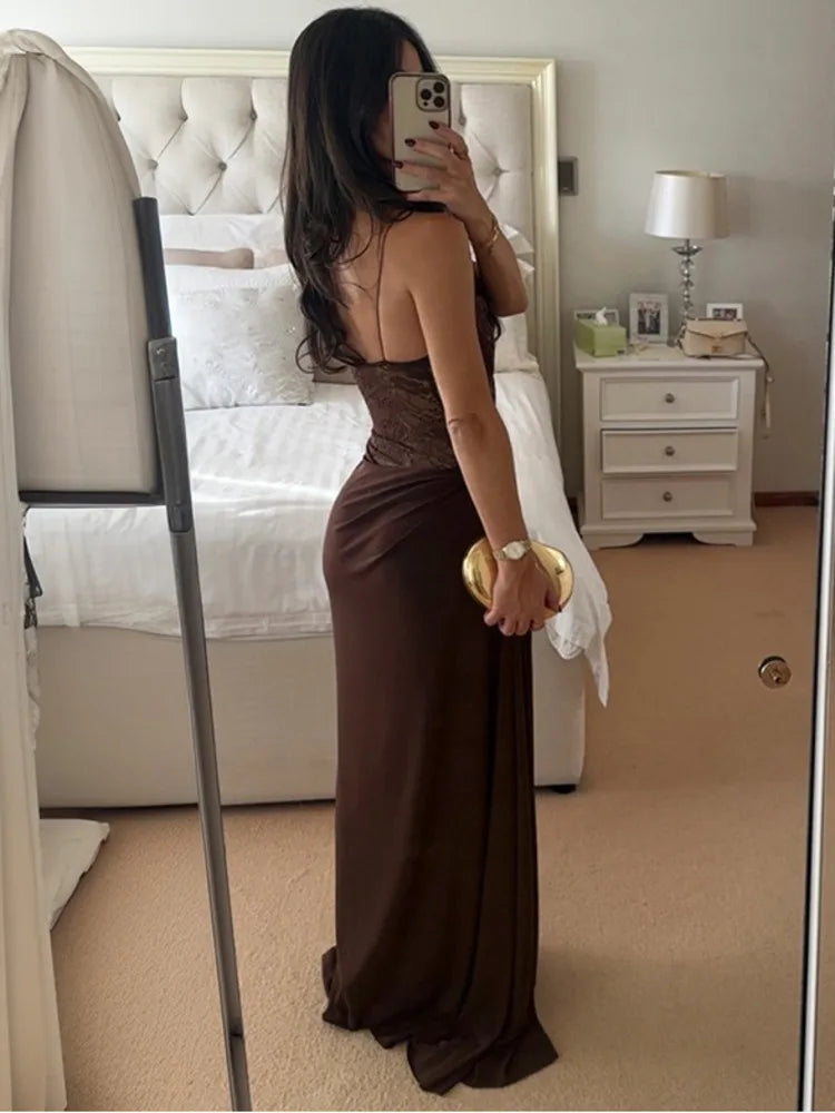 LaceÉtoile One-Shoulder Maxi Dress – Sheer Elegance  Bold sophistication with a touch of allure.