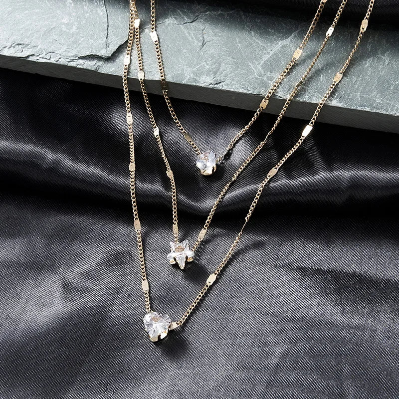 LuxeLayer Zircon Necklace – Multi-Layer Choker  Layered shine. Modern style. Effortless glam.