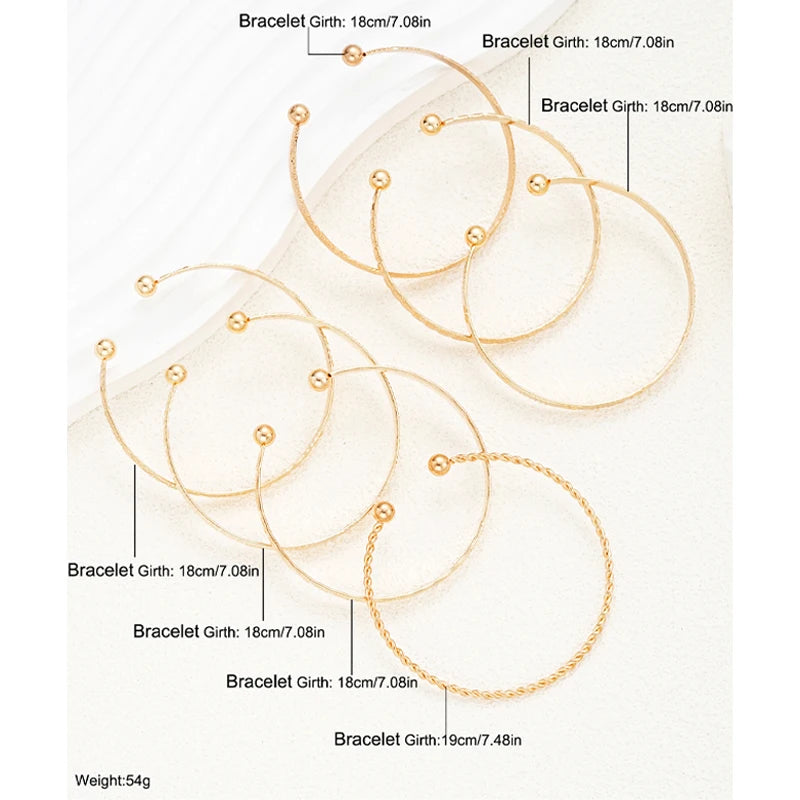 Gold Punk Heart Bracelet Set (7 Pieces) – Fashion Bangles for Women