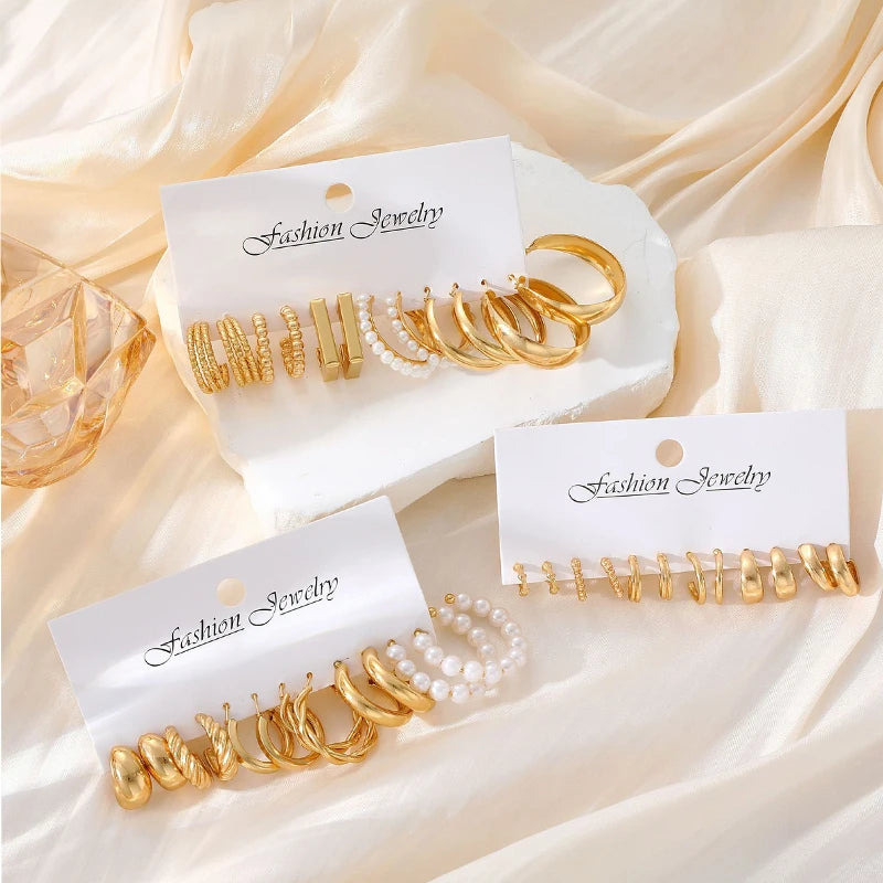 Boho Glow Hoop Set – Geometric Pearl Earrings  Vintage charm. Modern edge. Everyday shine.
