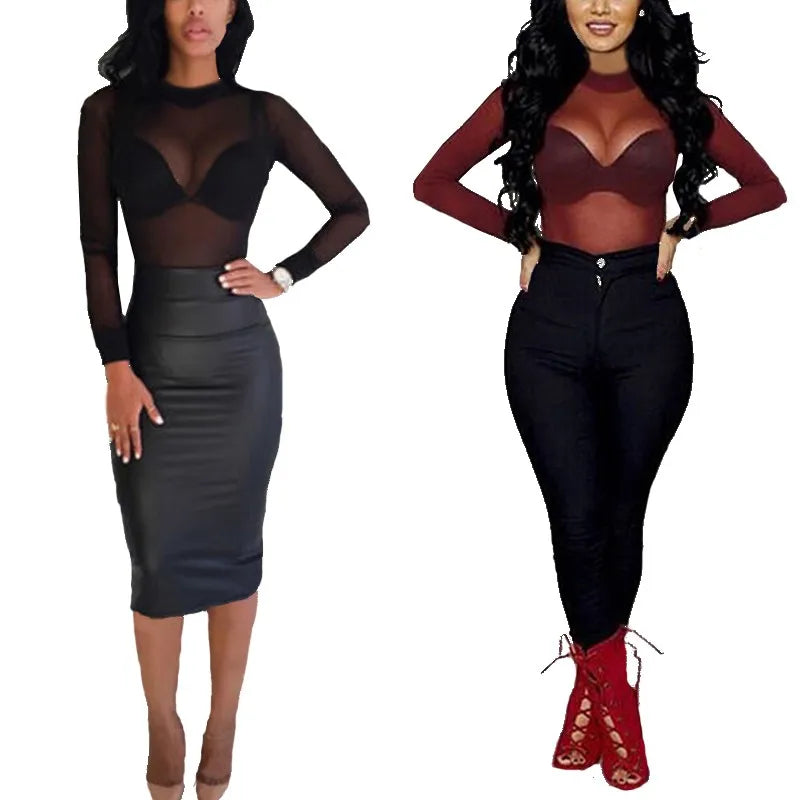 SheerLuxe Turtleneck – Transparent Mesh Long Sleeve Top  Elegant sheer. Sleek silhouette. Effortless allure.
