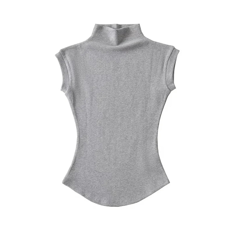 SleekMuse Sleeveless Tee – High Neck Slim Fit Top  Minimal design. Sculpted fit. Effortless style.