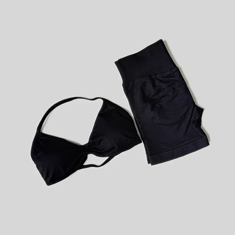 Impact Gym Set Women 2 Piece Sets Halter Neck Tank Tops High Waist Scrunch Seamless Shorts Sport Suit Sportswear Workout Set