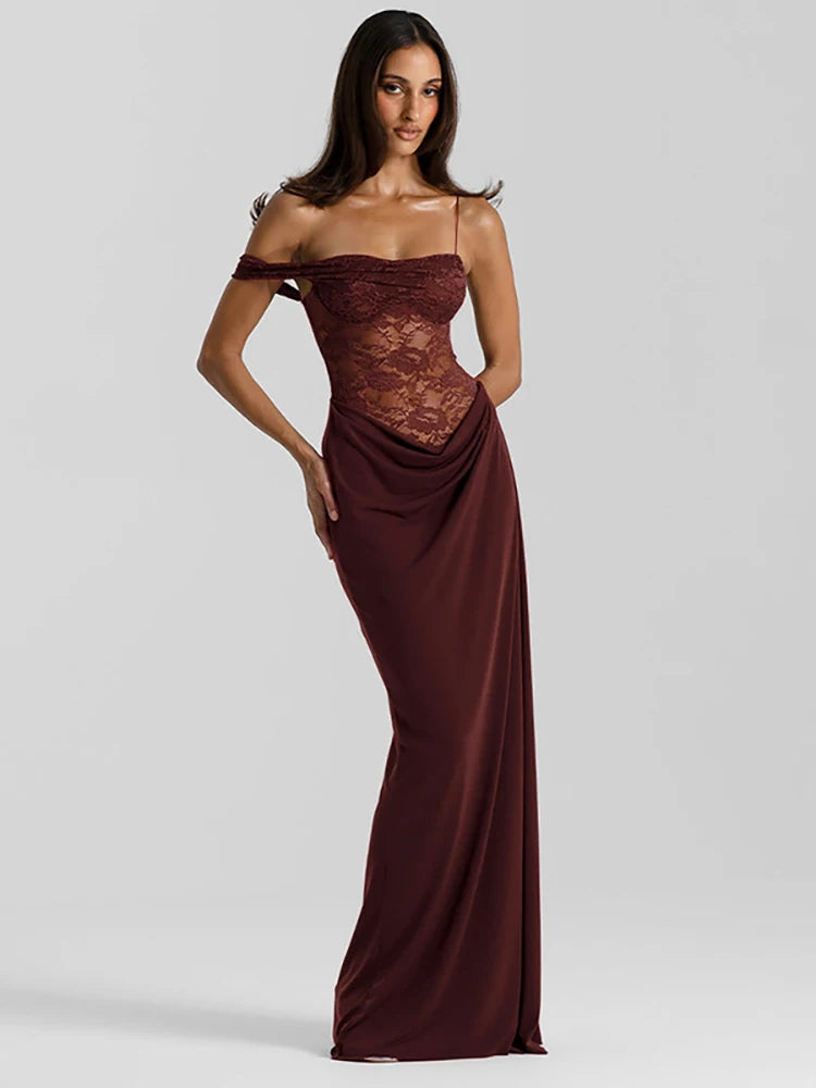 LaceÉtoile One-Shoulder Maxi Dress – Sheer Elegance  Bold sophistication with a touch of allure.