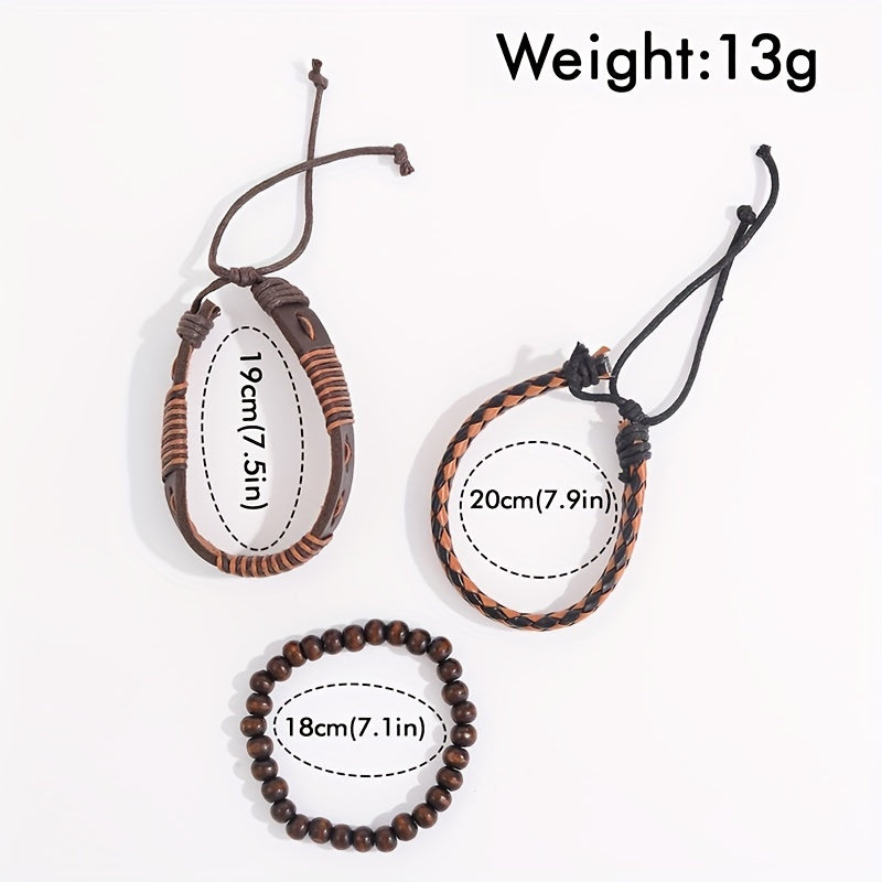 4pcs/set, Fashion Men's Casual Brown Quartz Watch & 3pcs Bracelets, Ideal choice for Gifts