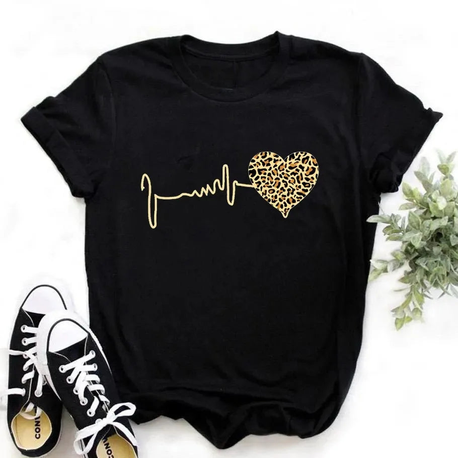Wild Pulse Tee – Leopard Heartbeat Graphic T-Shirt  Bold, stylish, and full of attitude.
