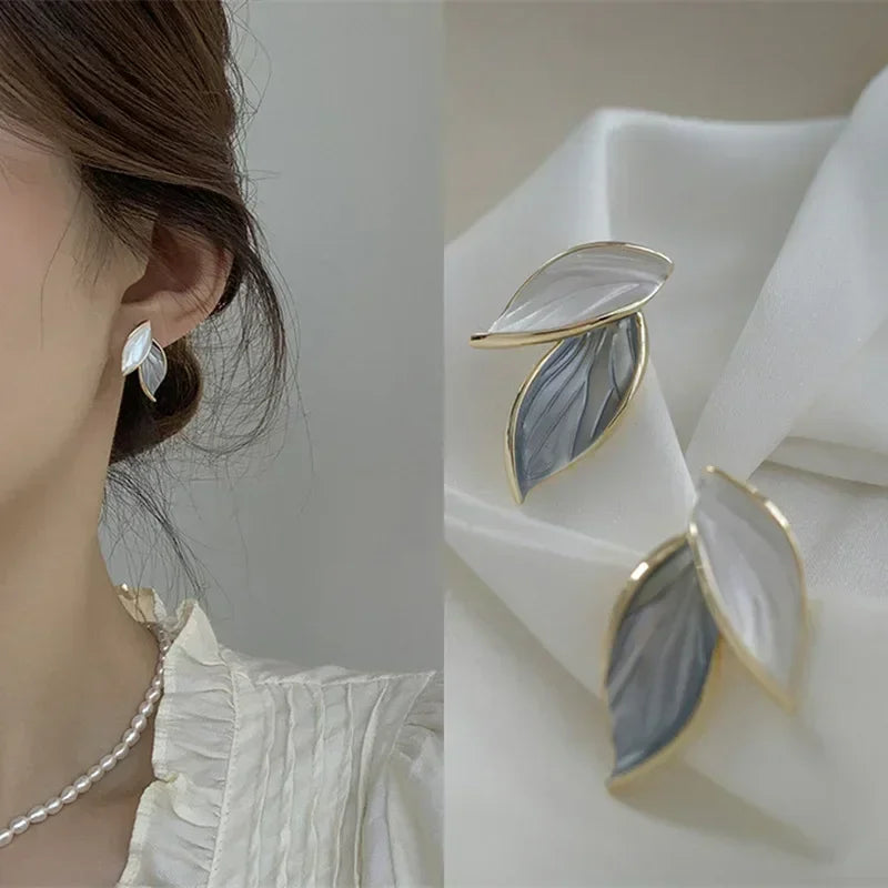 LeafMuse Stud Earrings – Korean Grey Leaf Design  Natural elegance. Soft tones. Everyday charm.