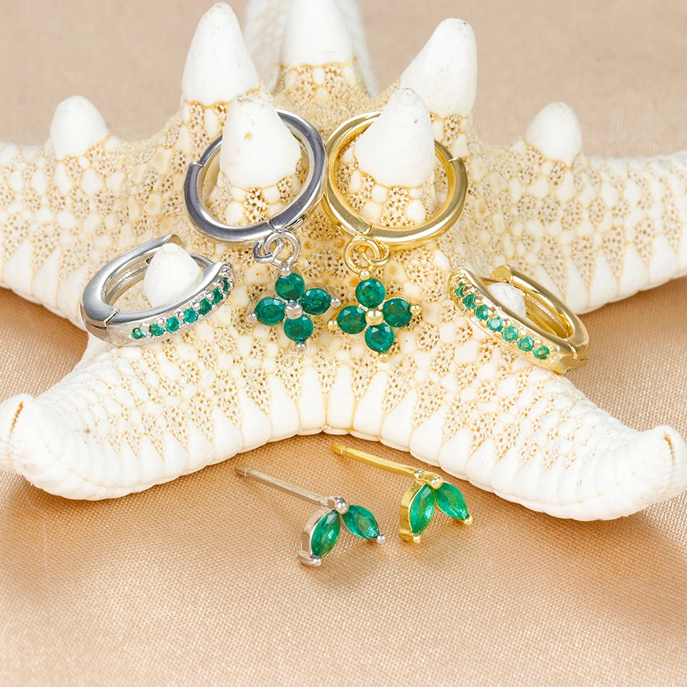 EmeraldGlow Hoops – 3PCS Green Zirconia Set  Fresh color. Subtle shine. Effortless elegance.