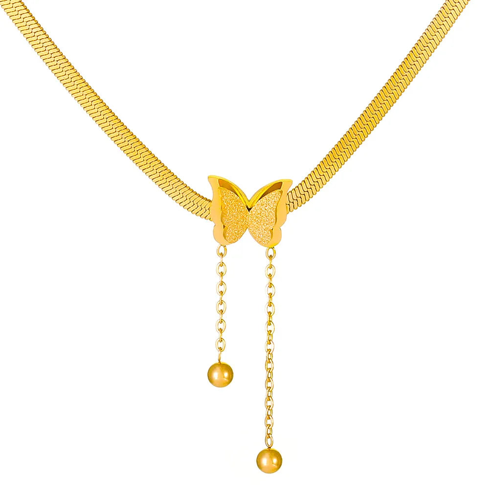 Frost Butterfly Necklace – Stainless Steel Snake Chain  Soft matte shine. Delicate charm. Effortless beauty.