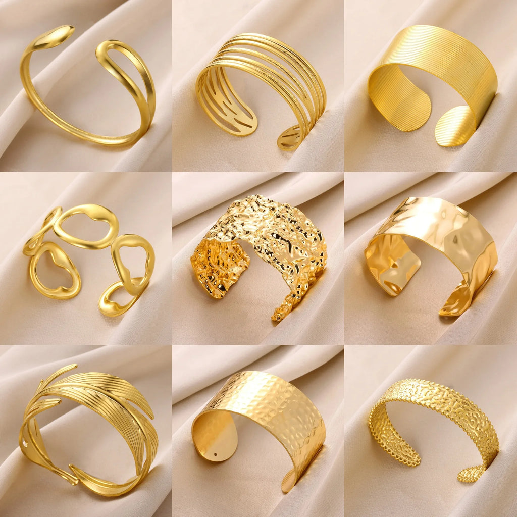 Classic Bump Pattern Openning Bangles For Women Stainless Steel Cuff Bracelet Gold Color  Hand Ornament Party Jewelry Gift