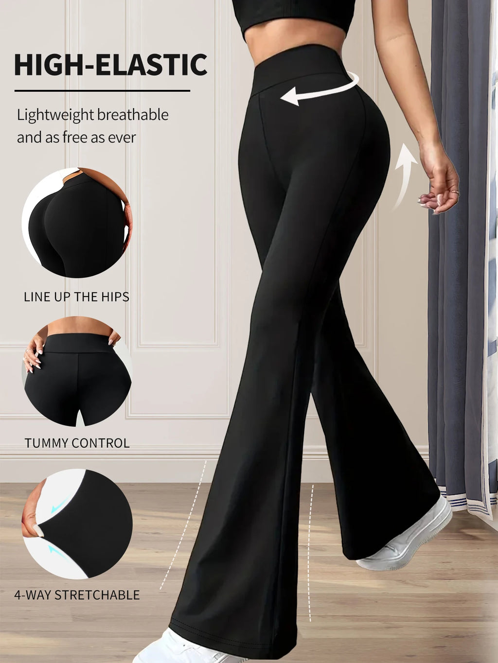 Flare Sculpt Pants – High-Waist Slim Flared Trousers  Sleek waist. Flared finish. Effortless elegance.