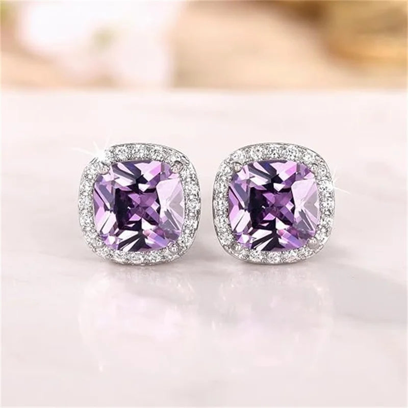Huitan Classic Cushion Shape Stud Earrings with Brilliant Cubic Zirconia Stone Wedding Engagement Party Luxury Jewelry for Women