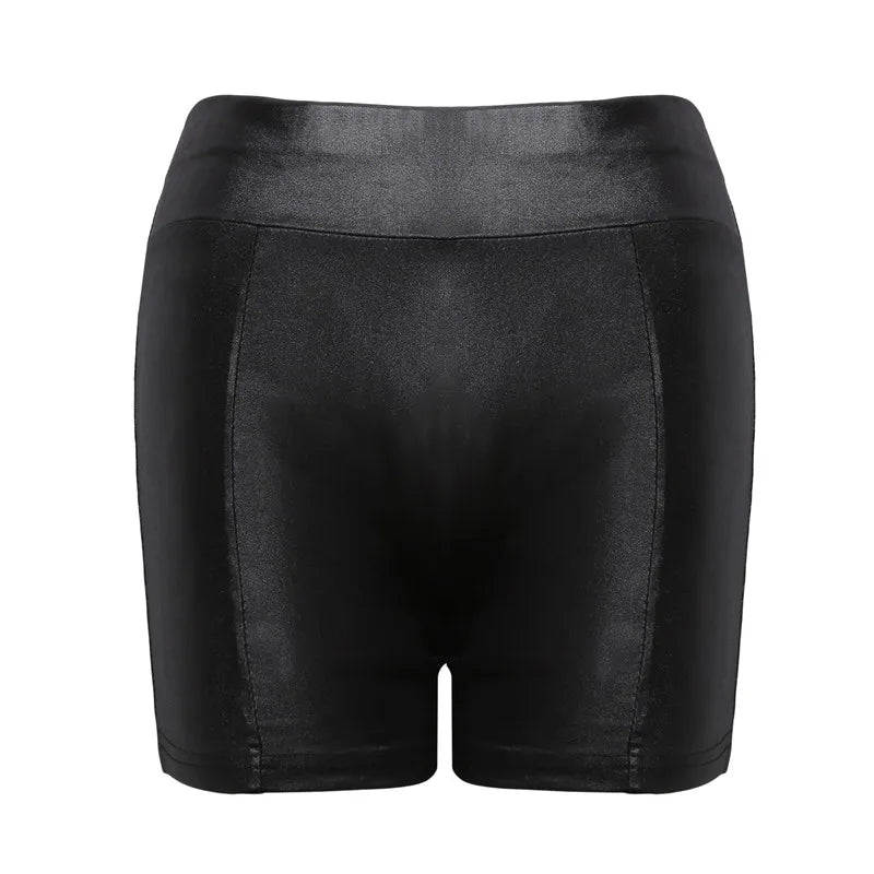 NoirShine Mini Shorts – High-Waist PU Leather Fit  Glossy finish. Sculpted curves. Night-ready energy.