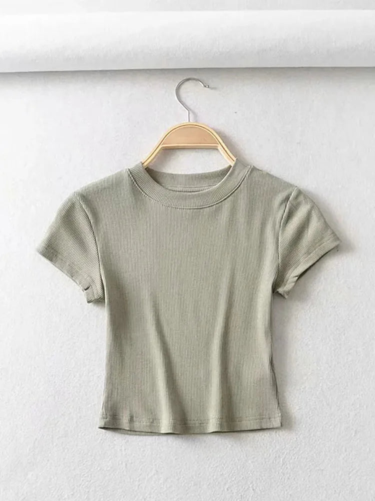 Slim Muse Crop Tee – O-Neck Elastic Fit Top  Simple fit. Sexy feel. Everyday essential.