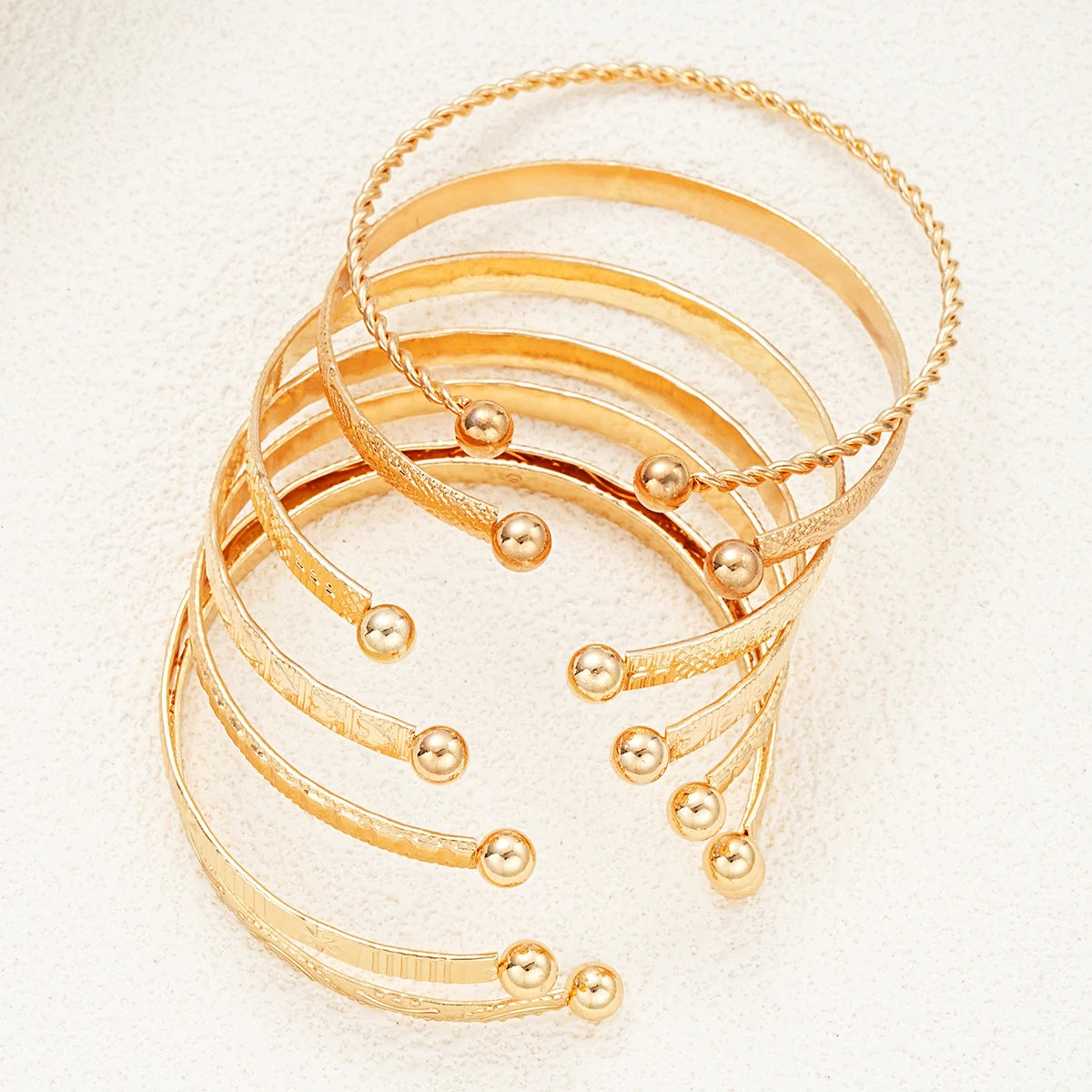 Gold Punk Heart Bracelet Set (7 Pieces) – Fashion Bangles for Women