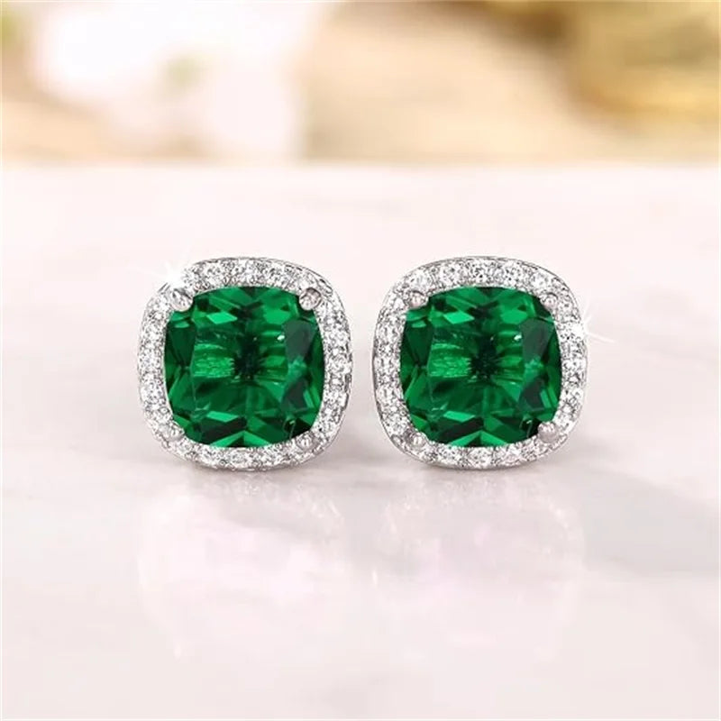 Huitan Classic Cushion Shape Stud Earrings with Brilliant Cubic Zirconia Stone Wedding Engagement Party Luxury Jewelry for Women