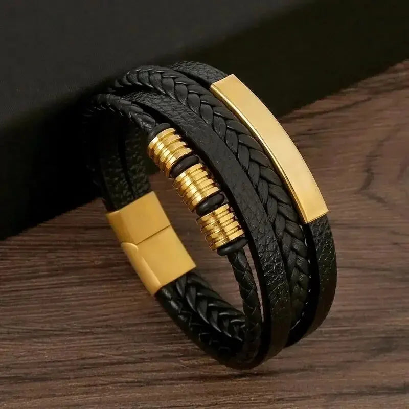 Wave Lock Bracelet – Multi-Layer Leather Charm Band  Layered style. Strong detail. Street-ready edge.