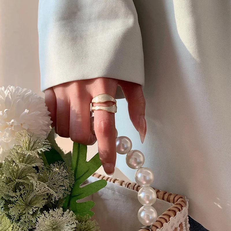 Geo Muse Ring – Vintage Enamel Adjustable Band  Artistic shape. Soft color. Effortless style.