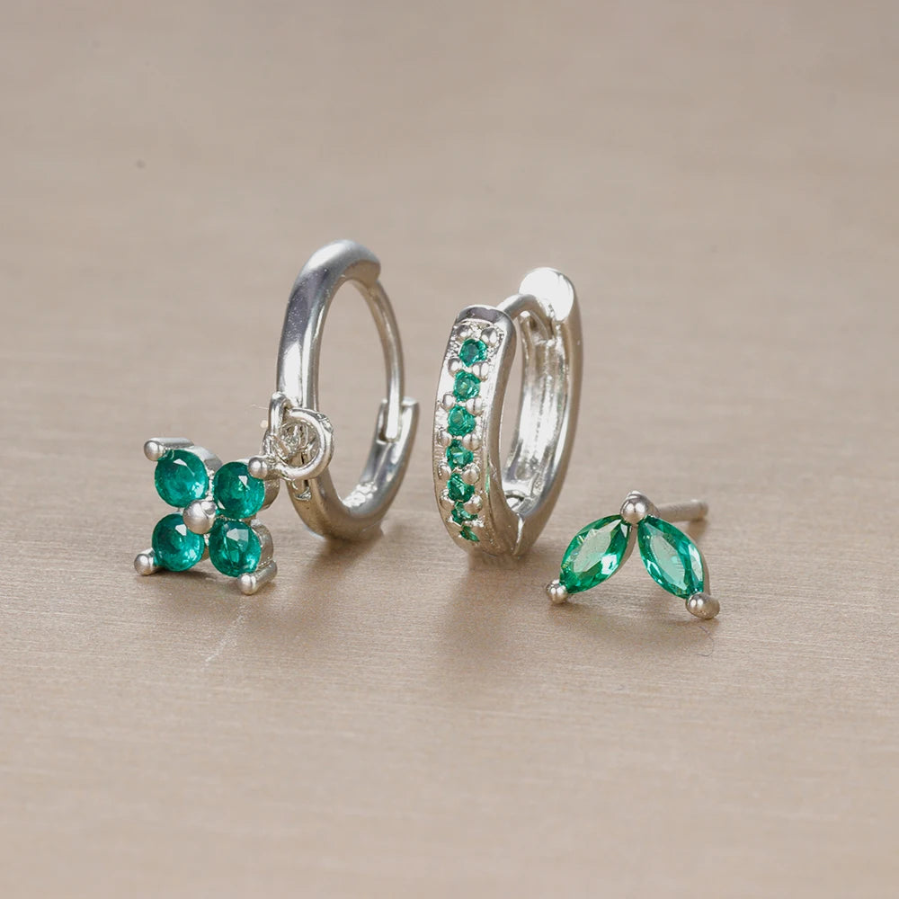 Flora Shine Earrings – 3PCS Stainless Steel Flower Set  Floral charm. Crystal sparkle. Everyday elegance.