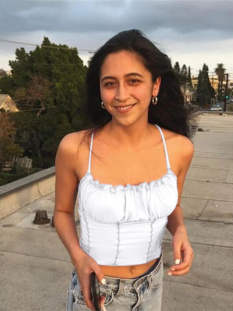 RuffleMuse Crop Top – Strapless Ruched Summer Cami  Playful ruffles. Flattering fit. Summer-ready style.