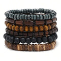 RuggedWrap Bracelet Set – PU Leather & Wood Beads  Natural vibe. Strong style. Built for everyday wear.