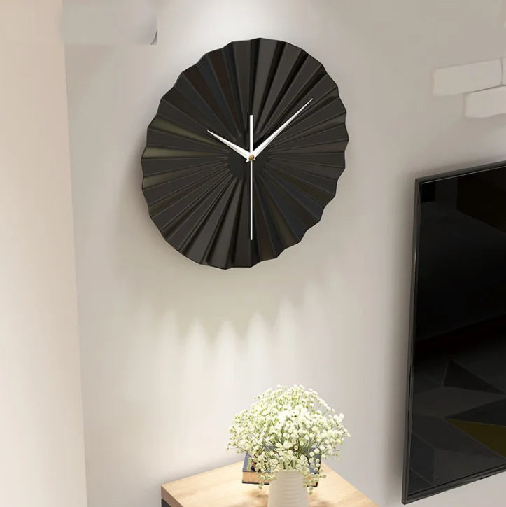 29.5cm Creative Metal Home Decor Art Fan Shaped Wall Clocks Light Luxury Large Round Wall Decorative Clock