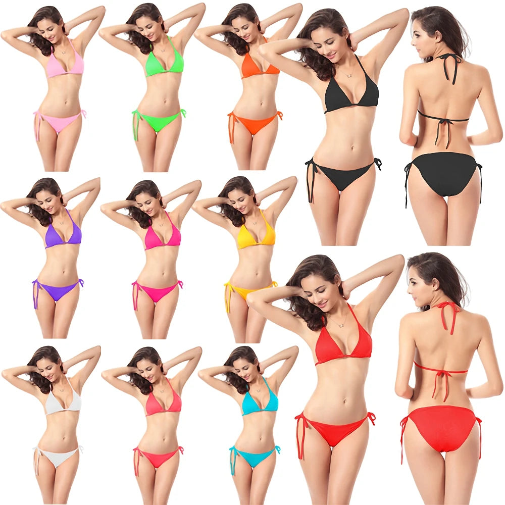 Oem Summer Surfing Snorkeling Sexy Swimming Women Swimsuit Solid Beautiful Girls Swimwear Bikini Custom Bathing Suit