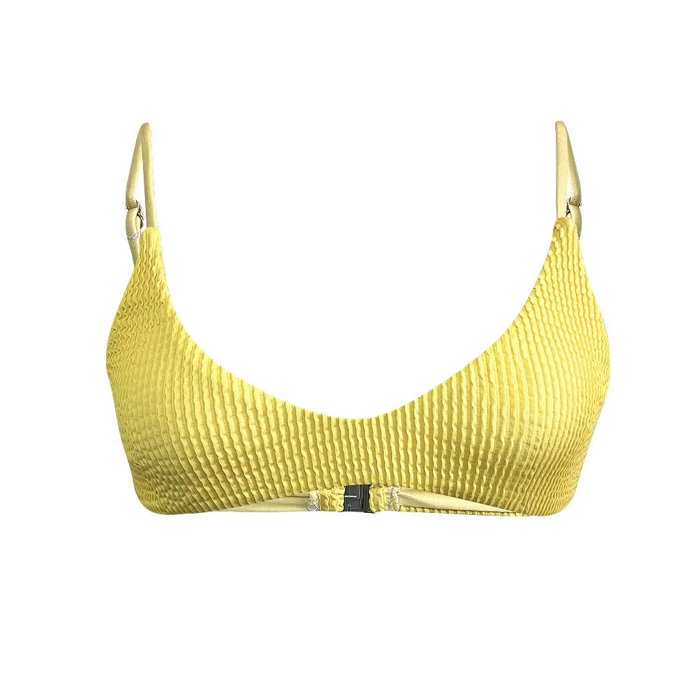 2024 Popular 2 Piece Crinkle Rib Bikini Backless Swimsuit Brazil Solid Color Seersucker Jacquard Women Swimwear