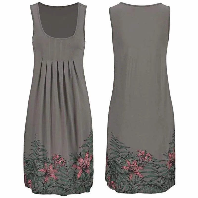 Summer New Sleeveless Round Neck Temperament Print Large Size Women's Dress