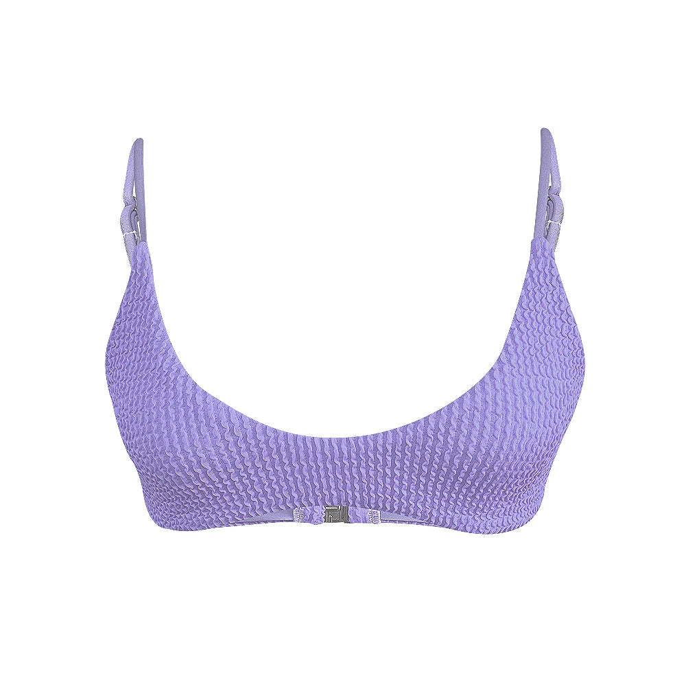 2024 Popular 2 Piece Crinkle Rib Bikini Backless Swimsuit Brazil Solid Color Seersucker Jacquard Women Swimwear