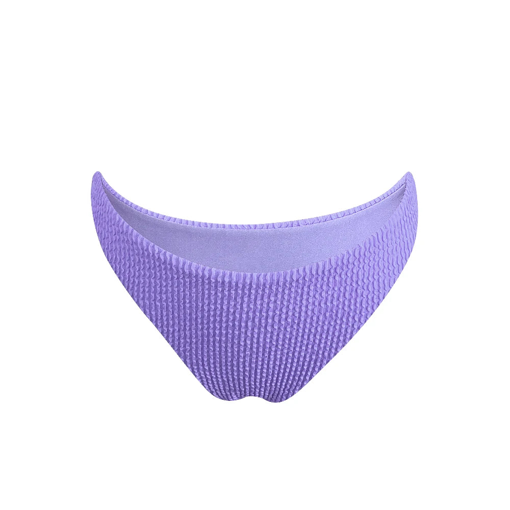 2024 Popular 2 Piece Crinkle Rib Bikini Backless Swimsuit Brazil Solid Color Seersucker Jacquard Women Swimwear