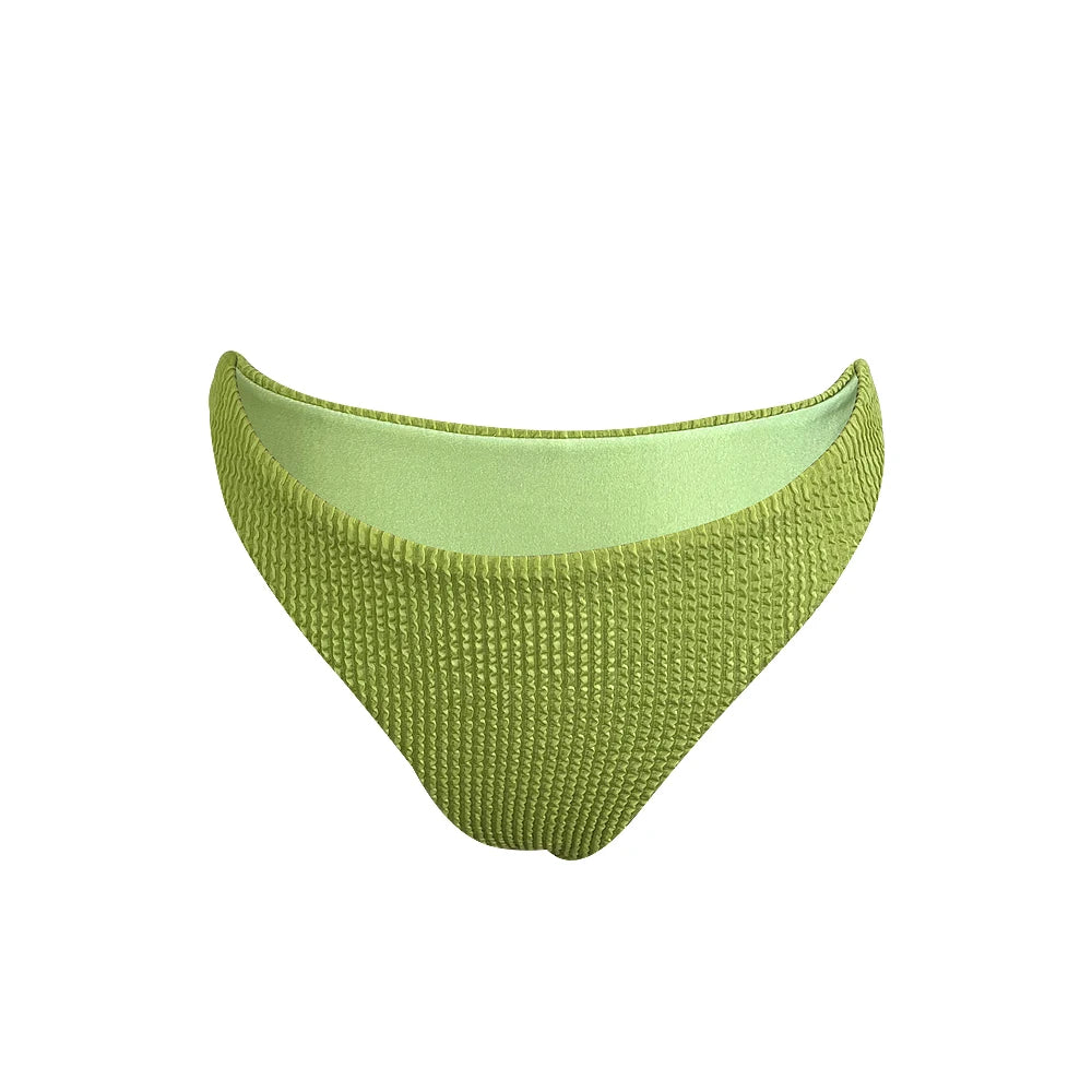 2024 Popular 2 Piece Crinkle Rib Bikini Backless Swimsuit Brazil Solid Color Seersucker Jacquard Women Swimwear