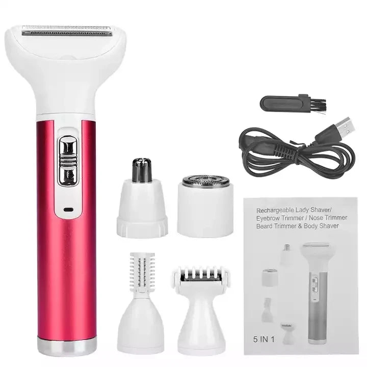 5 in 1 Electric Hair Remover Epilator Lady Shaver Nose Hair Trimmer Eyebrow Shaper Leg Armpit Bikini Trimmer Women Groin Trimmer