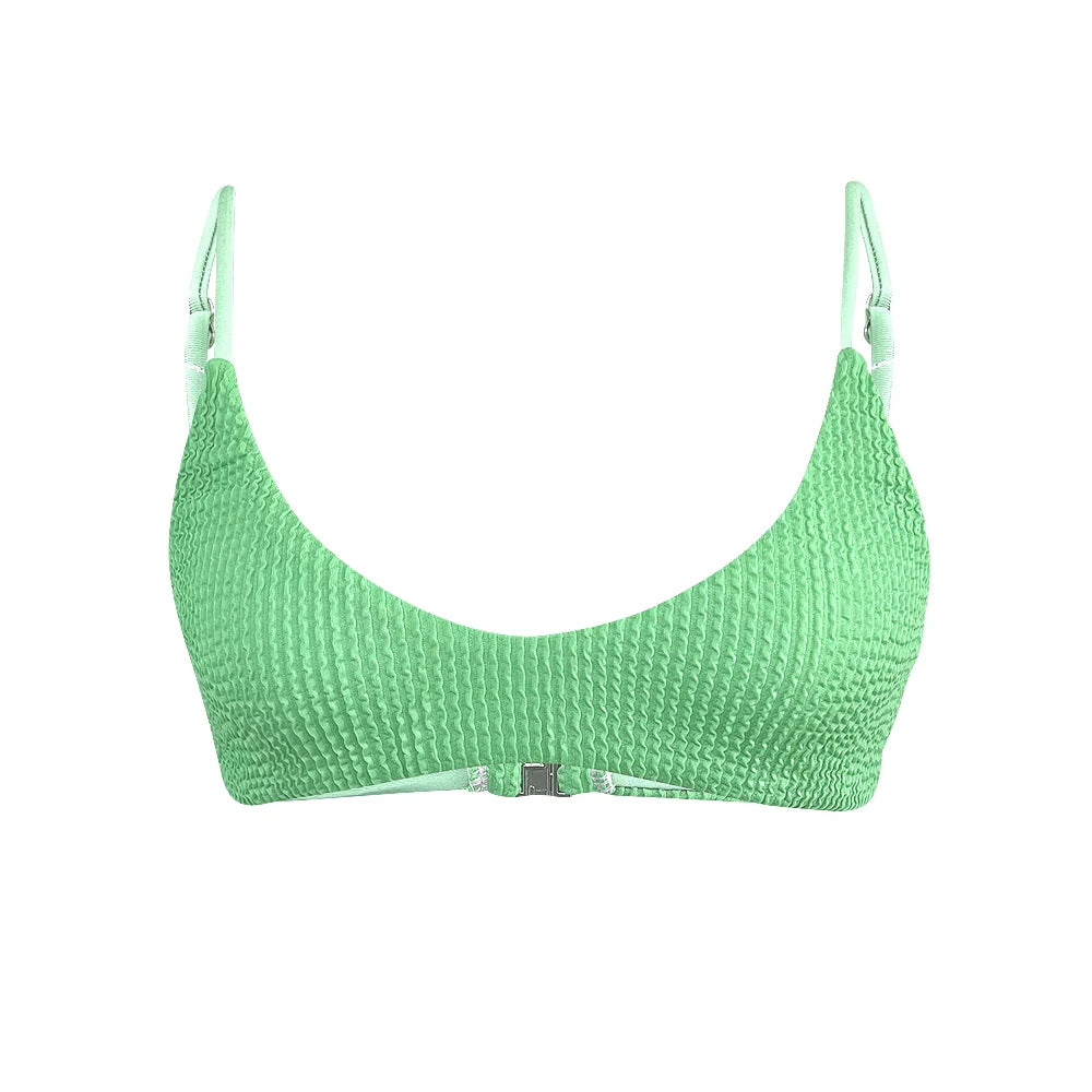 2024 Popular 2 Piece Crinkle Rib Bikini Backless Swimsuit Brazil Solid Color Seersucker Jacquard Women Swimwear