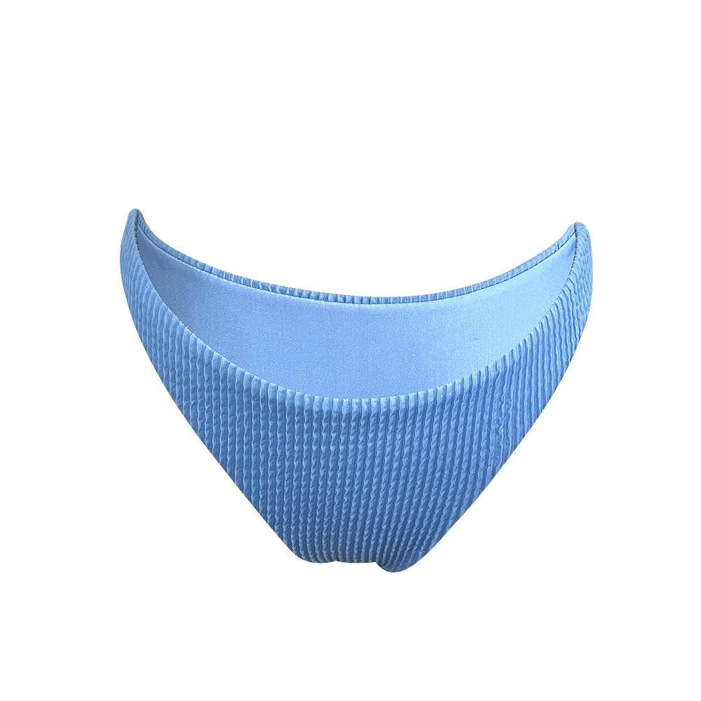 2024 Popular 2 Piece Crinkle Rib Bikini Backless Swimsuit Brazil Solid Color Seersucker Jacquard Women Swimwear