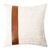 Cotton Linen Velvet Patchwork Faux Leather Pillow Cover Modern Farmhouse Decor Accent Cushion Case Decorative Throw Pillowcase
