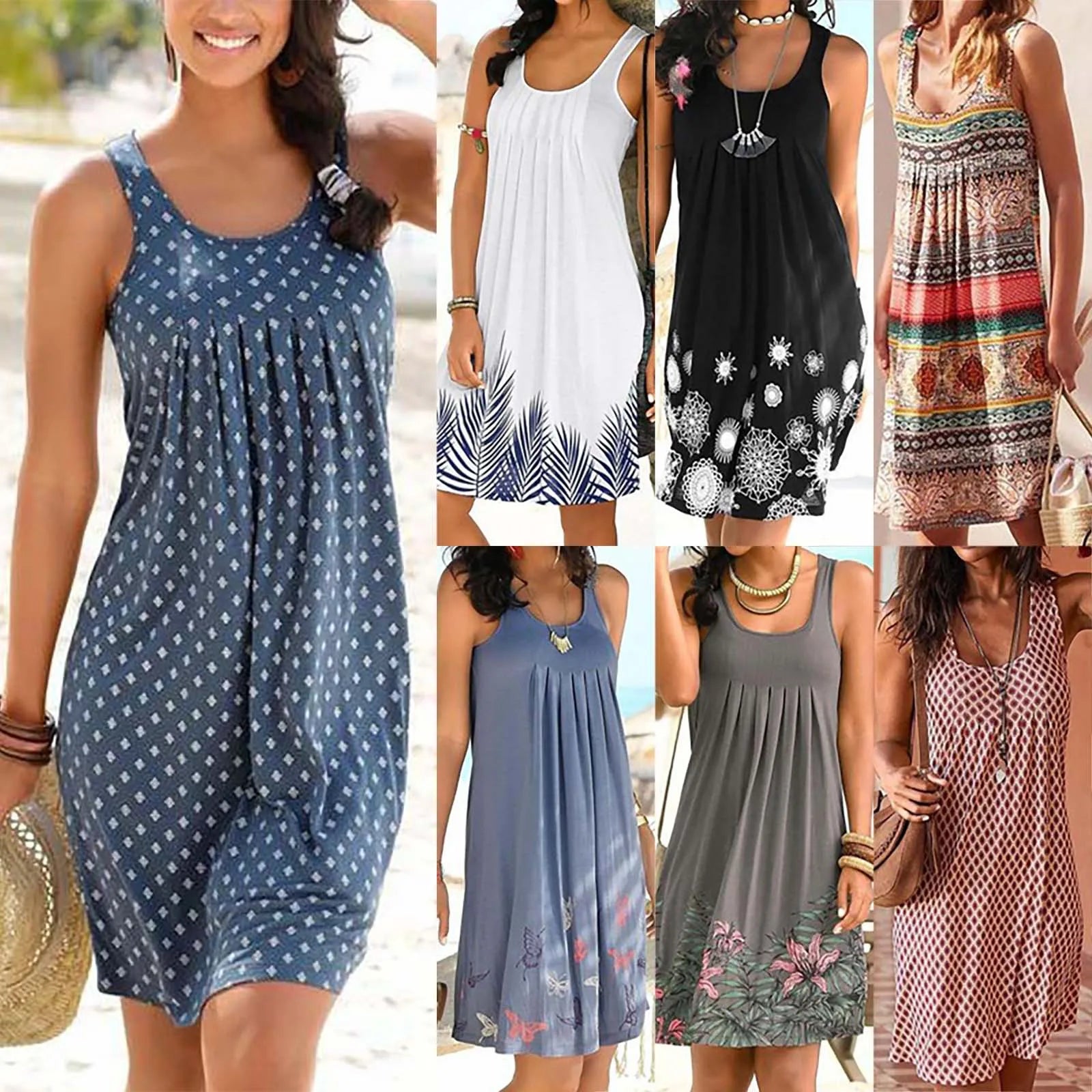 Summer New Sleeveless Round Neck Temperament Print Large Size Women's Dress