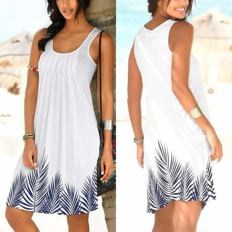 Summer New Sleeveless Round Neck Temperament Print Large Size Women's Dress