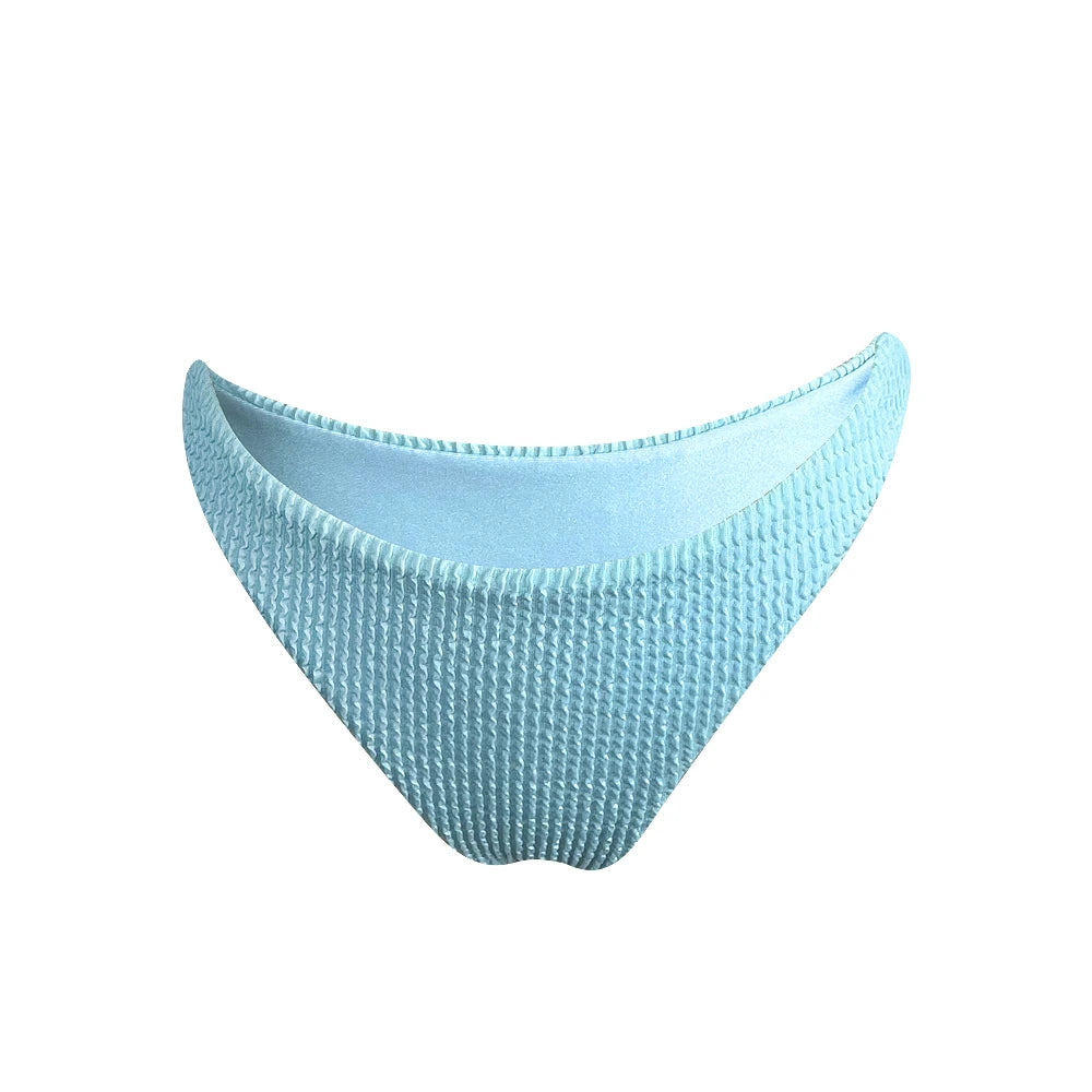 2024 Popular 2 Piece Crinkle Rib Bikini Backless Swimsuit Brazil Solid Color Seersucker Jacquard Women Swimwear