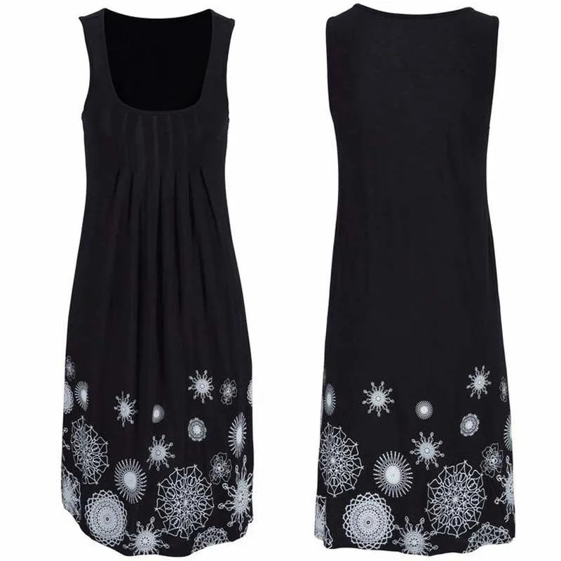 Summer New Sleeveless Round Neck Temperament Print Large Size Women's Dress