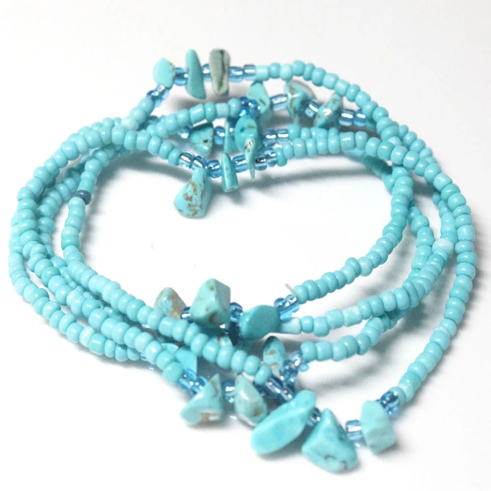 Handmade Glass Seed Beads Bikini Waist Belly Chain Plus Natural Stone Chips Jewelry Women