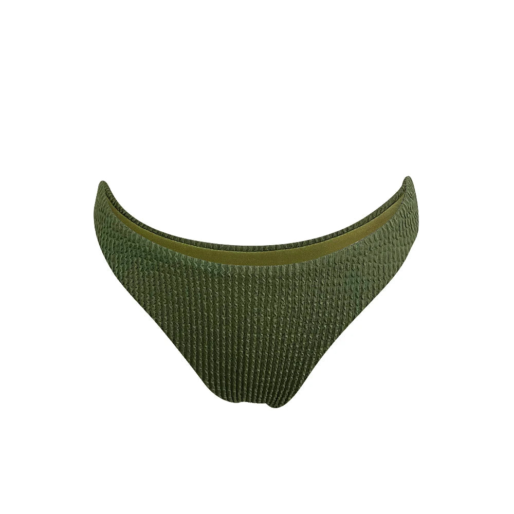 2024 Popular 2 Piece Crinkle Rib Bikini Backless Swimsuit Brazil Solid Color Seersucker Jacquard Women Swimwear