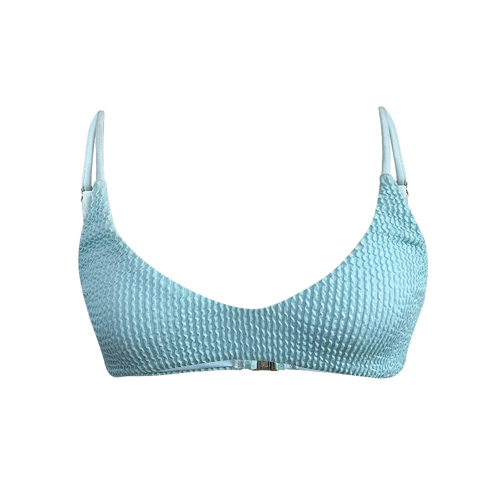 2024 Popular 2 Piece Crinkle Rib Bikini Backless Swimsuit Brazil Solid Color Seersucker Jacquard Women Swimwear