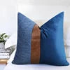 Cotton Linen Velvet Patchwork Faux Leather Pillow Cover Modern Farmhouse Decor Accent Cushion Case Decorative Throw Pillowcase