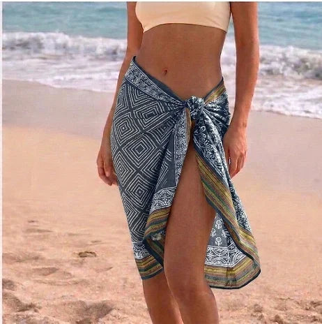 Handmade Wooden Block Print Scarves with Leaf Pattern Women's Beachwear Bikini Swimwear 100% Cotton Lightweight & Breathable