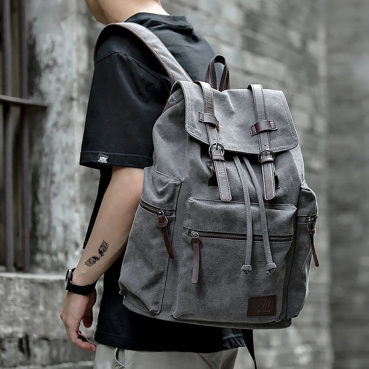 MOYYI Anti-Theft Vintage Laptop Bags for Men Outdoor Travel Backpack Sport Canvas Men's Backpack